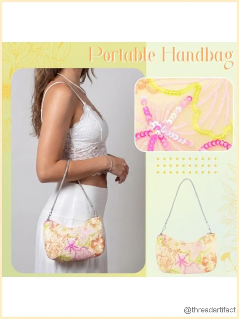 Floral Beaded Sequin Embroidered Shoulder Evening Bridal Purse Top Handle